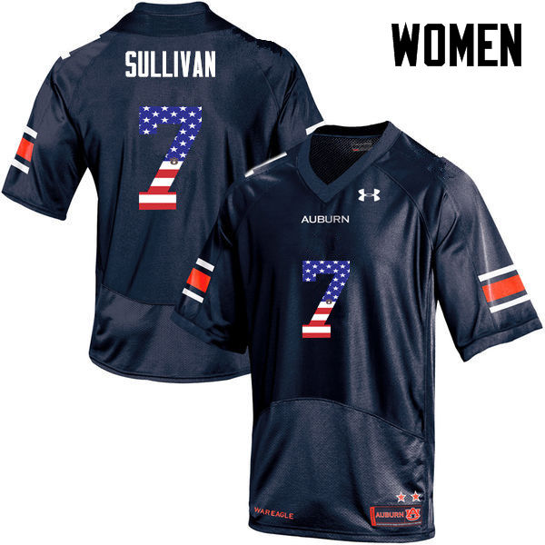 Women #7 Pat Sullivan Auburn Tigers USA Flag Fashion College Football Jerseys-Navy